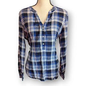 GAP Womens Blouse Long Sleeve Blue and White Plaid Women's Medium